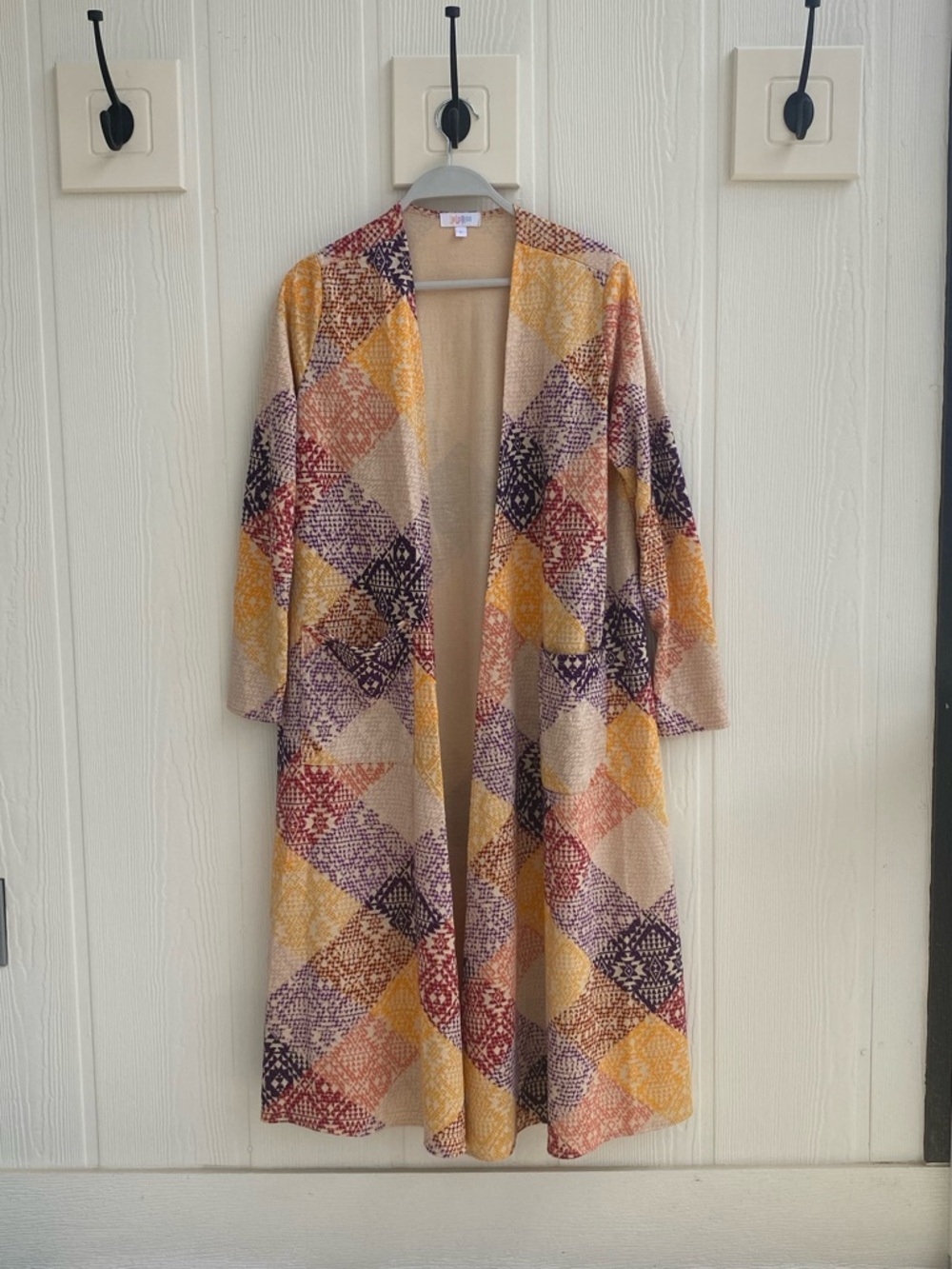 LuluRoe vest/duster Cardigan Patchwork Fabric L